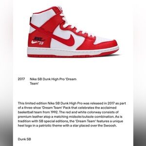 Nike SB Dunk High Pro 'Dream Team' Shoes - Red and White